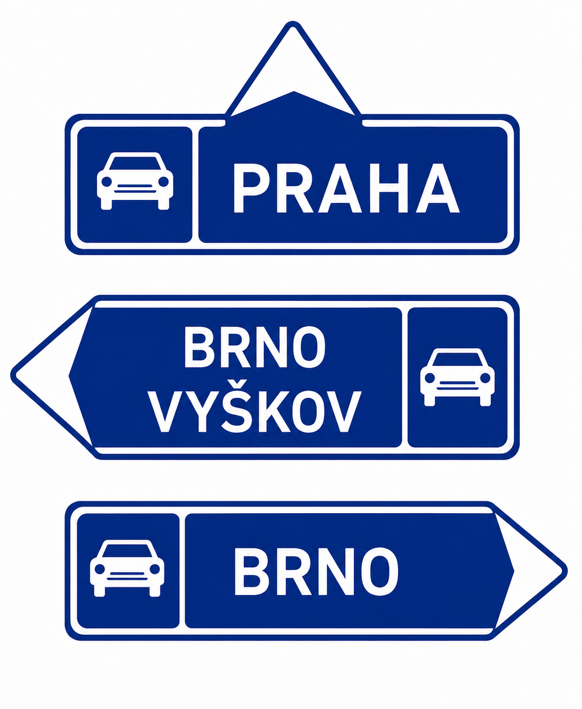 IS 2a, IS 2b, IS 2c Напрямкова табличка для під’їзду до дороги для механічних транспортних засобів (прямо, ліворуч або праворуч)