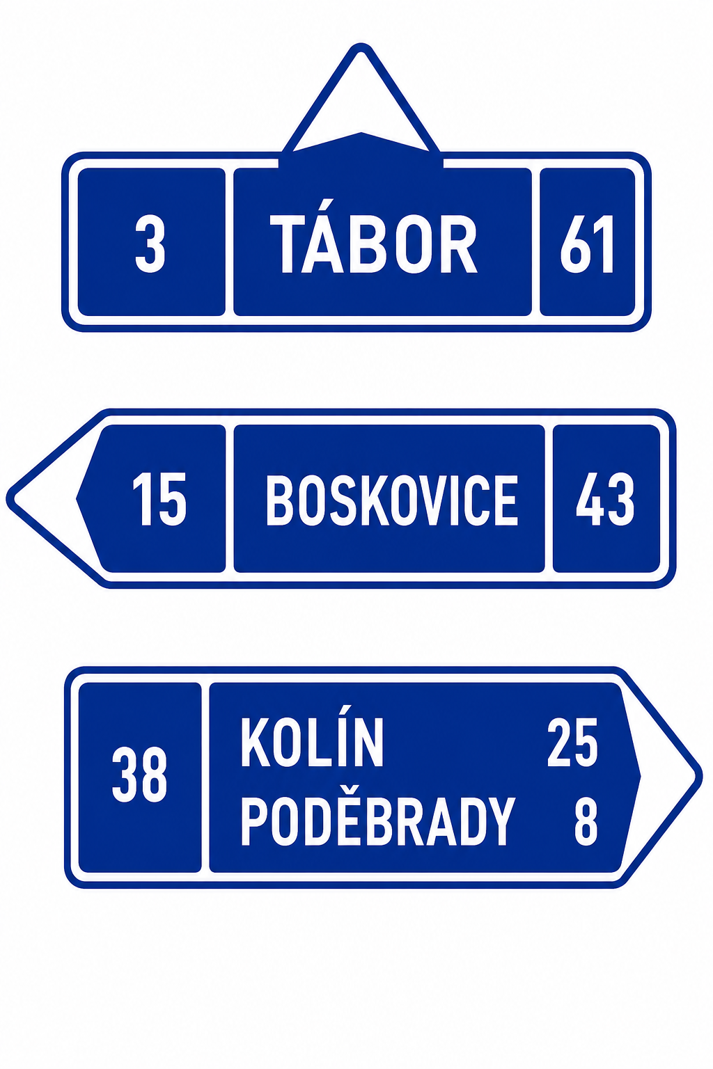 IS 3a, IS 3b, IS 3c Напрямкова табличка з ціллю (прямо, ліворуч або праворуч)