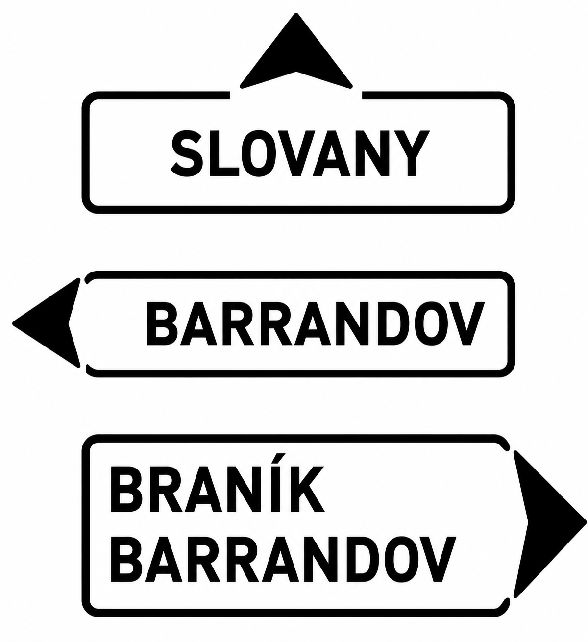 IS 4a, IS 4b, IS 4c Напрямкова табличка з місцевою ціллю (прямо, ліворуч або праворуч)