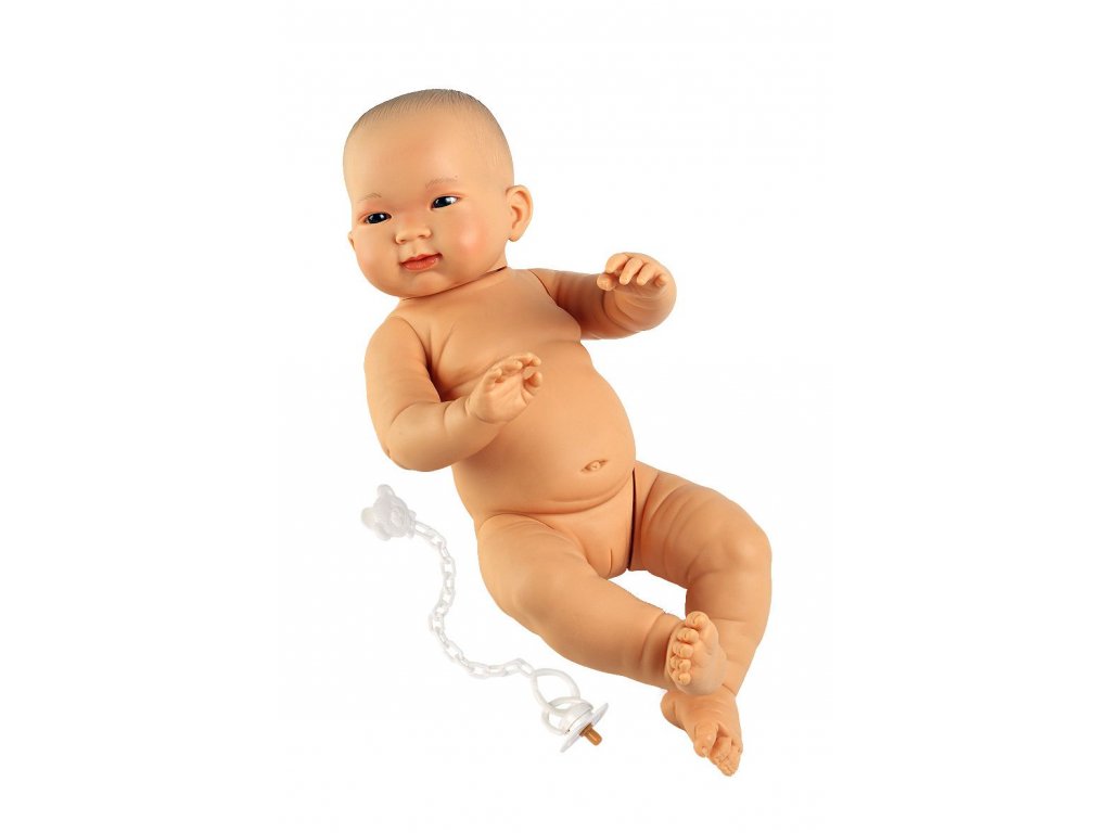 Llorens 45006 NEW BORN HOLČIČKA -  realistická panenka miminko žluté rasy s celovinylovým tělem - 45 cm