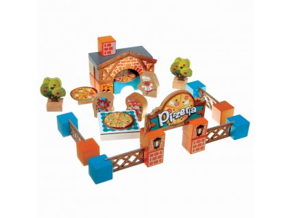 14526 3 cubika 14835 pizzeria drevena stavebnice s kartonovymi doplnky