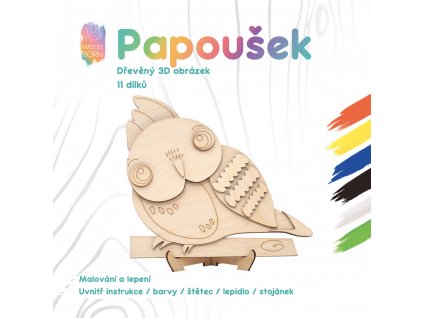 Papoušek - Dřevěná 3D omalovánka