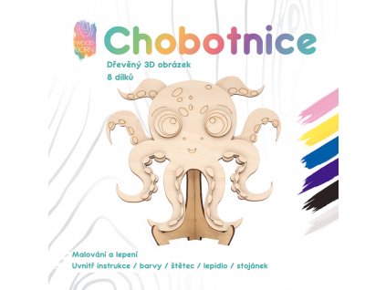 Chobotnice - 3D omalovánka ze dřeva