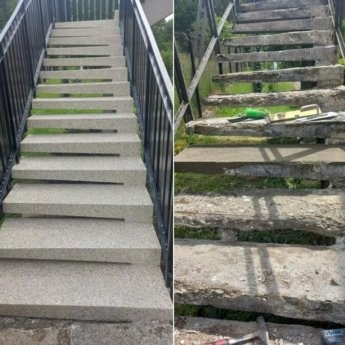Renovácia vonkajších schodov systémom AQUALAMINE – pred a po