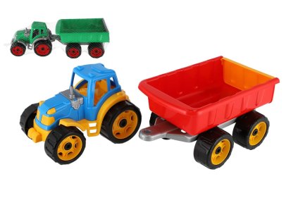Traktor s vlekem plast 53cm na volný chod 2 barvy v síťce