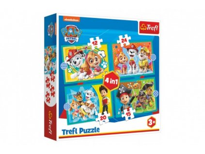 Puzzle 4v1 Šťastný tým Tlapková Patrola/Tlapková Patrola v krabici 28x28x6cm