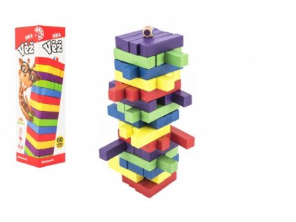 Hra věž dřevěná 60ks barevných dílků skladem