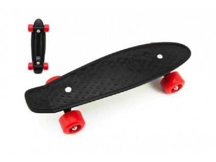 Skateboard - pennyboard 43cm, nosnost 60kg plastové osy, černá, červená kola skladem