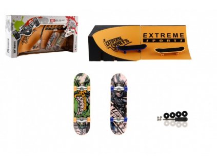 Skateboard prstový šroubovací 2ks plast 10cm s rampou s doplňky 2 barvy v krabičce 35x9x18cm