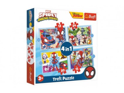 Puzzle 4v1 Spidey a jeho úžasní přátelé/Disney Marvel v krabici 28x28x6cm