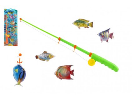 Hra ryby/rybář magnetická plast 5ks+prut plast 39cm 2 barvy na kartě