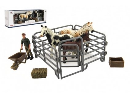 Zvířátka domácí farma plast kůň s doplňky sada 4 druhy v krabičce SKLADEM
