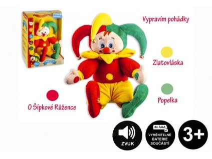 Kašpárek česky mluvící pohádky plyš 30 cm na baterie v krabici 26x36x15cm