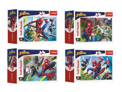 Minipuzzle 54 dílků Spidermanův čas 4 druhy v krabičce 9x6,5x4cm (1 ks)