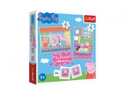 Puzzle 2v1 + pexeso Prasátko Peppa/Peppa Pig 27,5x20,5cm v krabici 28x28x6cm