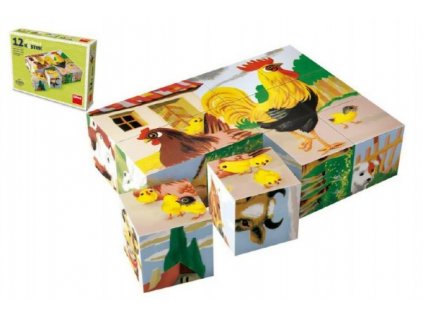Kostky kubus Domácí zvířátka dřevo 12ks v krabičce skladem