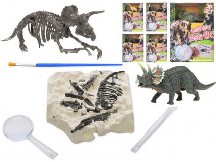 dinosaurus 12cm a zkamenelina v sadre s dlatem lupou a stetcem 6druhu