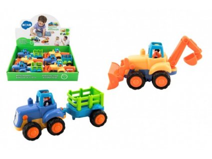 Traktor s vlekem/Buldozer plast 16cm pro nejmenší na setrvačník (1 ks) 18m+
