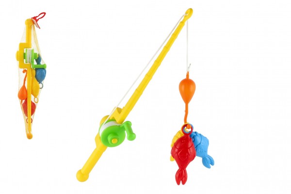 Teddies Hra ryby/rybář plast 3ks+prut 50cm asst 2 barvy v síťce