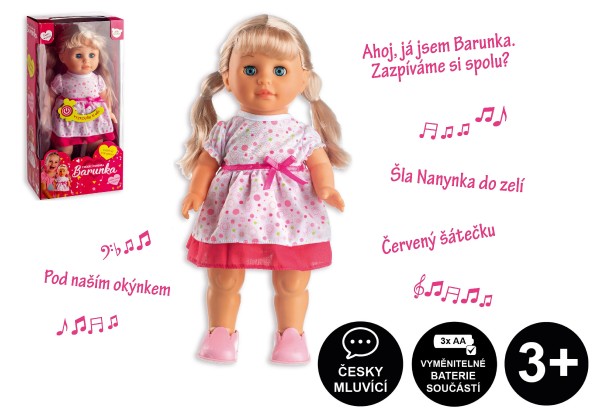 Teddies Panenka Barunka chodící a česky zpívající plast 42cm na baterie se zvukem v krabici 21x44x11cm