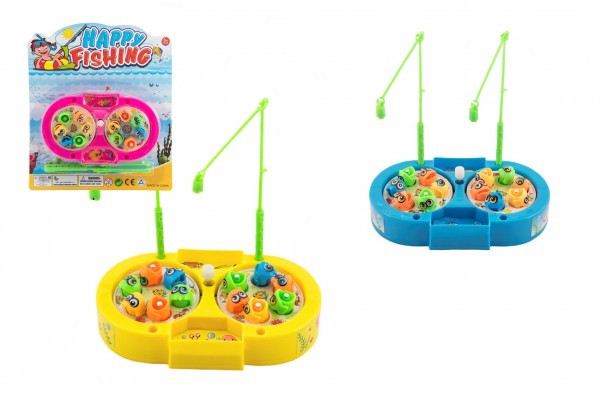 Teddies Hra ryby/rybář plast 14cm + 2 pruty na natažení 3 barvy na kartě