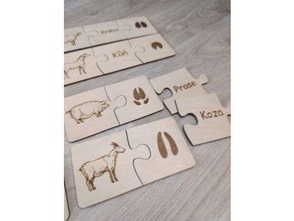 Dřevěné puzzle - stopy domácích zvířat