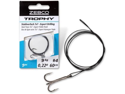 Zebco návazec ocelový Trophy Steel Trace 7x7 - Expert Treble Hook L (Velikost #6 / 12kg/ 0,24mm/ 50 cm)