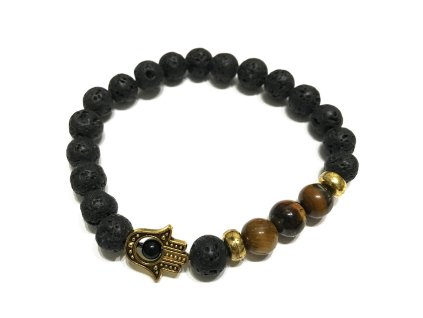 Náramek z Lávového Kamene - Tygří Oko & Hamsa