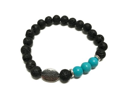 Náramek z Lávového Kamene - Tyrkys & list