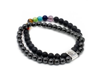 Dvojitý Magnetický Náramek ze Vzácných Kamenů - Ónyx & Chakrové Kameny