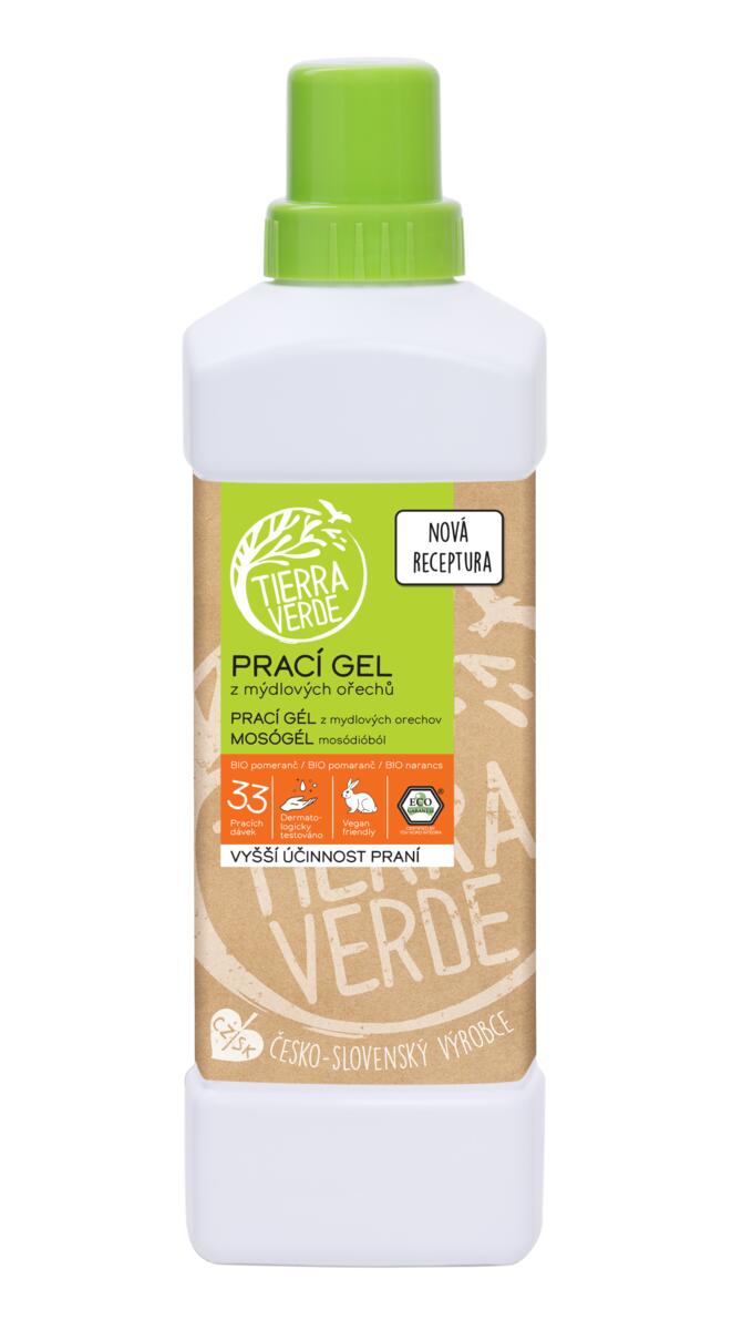 Tierra Verde PRACÍ GEL z mýdlových ořechů s POMERANČOVOU silicí 1l