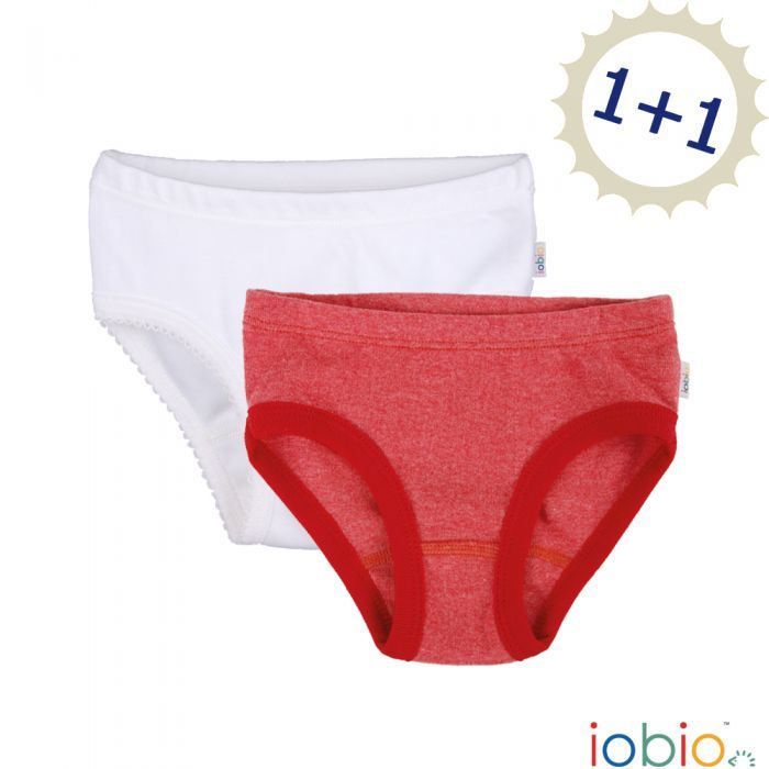 Popolini iobio Dívčí kalhotky, biobavlna 2 ks (bílá,červená) Velikost: 98-104