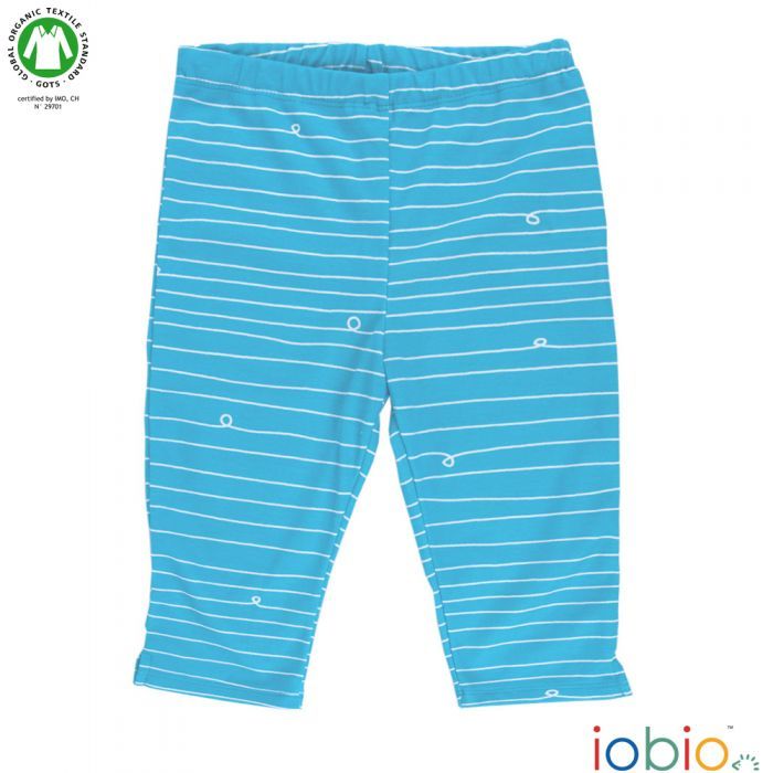Popolini iobio kraťásky, 3/4 kalhoty biobavlna, bílé vlnky na modré Velikost: 62-68