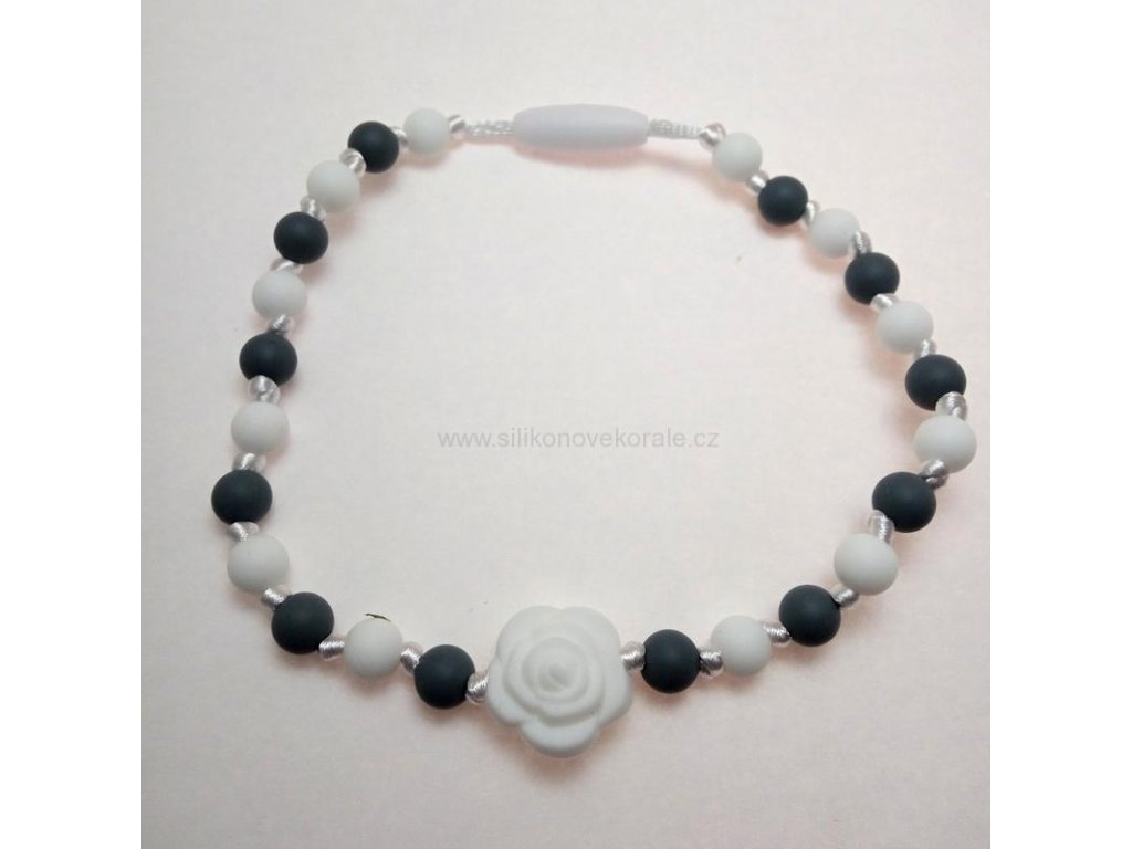 Silikonové korále dětský náhrdelník květina bílá/šedá/bílá
