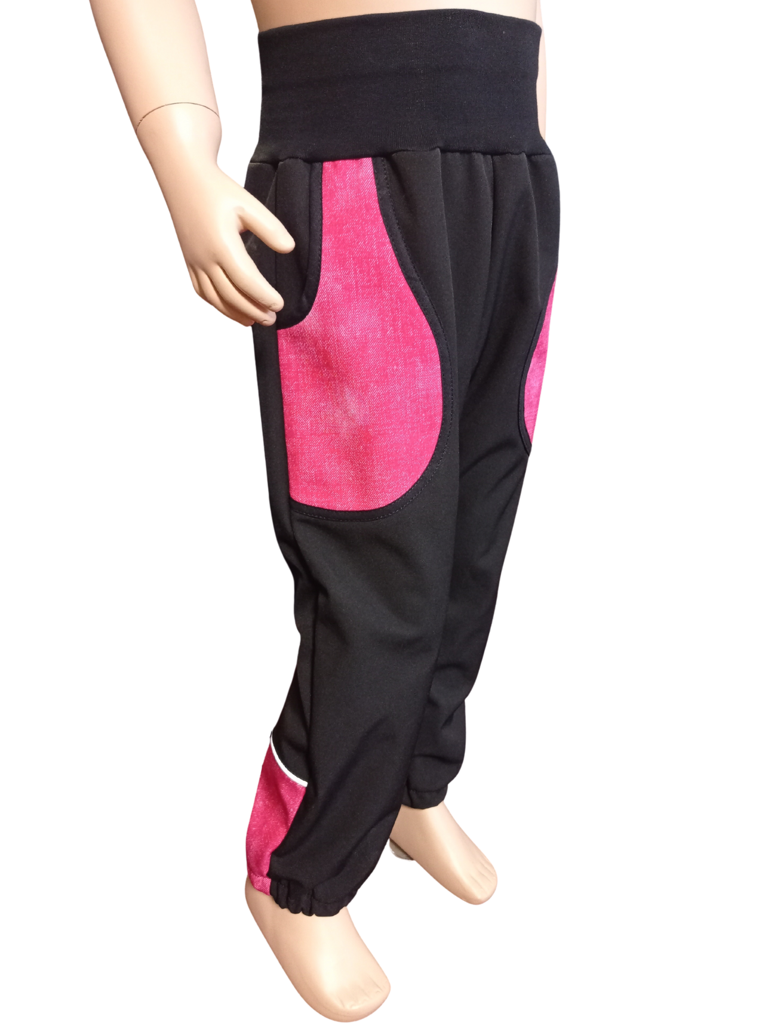 Abeli Softshellové kalhoty s flísem černé, růžový jeans Velikost: 92