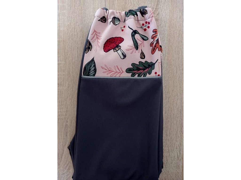 Abeli Softshellové kalhoty s flísem šedé, Podzimní listí na růžové Velikost: 86