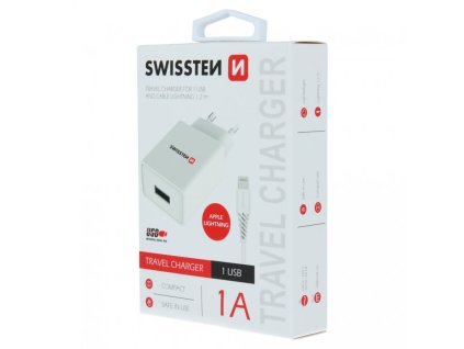 2134 2 swissten travel charger cestovni sitova nabijecka proud 1a konektor lightning delka 1 2 m