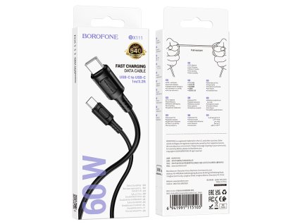 Nabíjecí kabel Borofone BX111 USB C USB C 60W 3A 1 metr černý