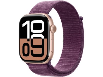 Apple Watch Series 10 42mm růžově zlatý hliník se švestkovým Apple provlékacím sportovním řemínkem