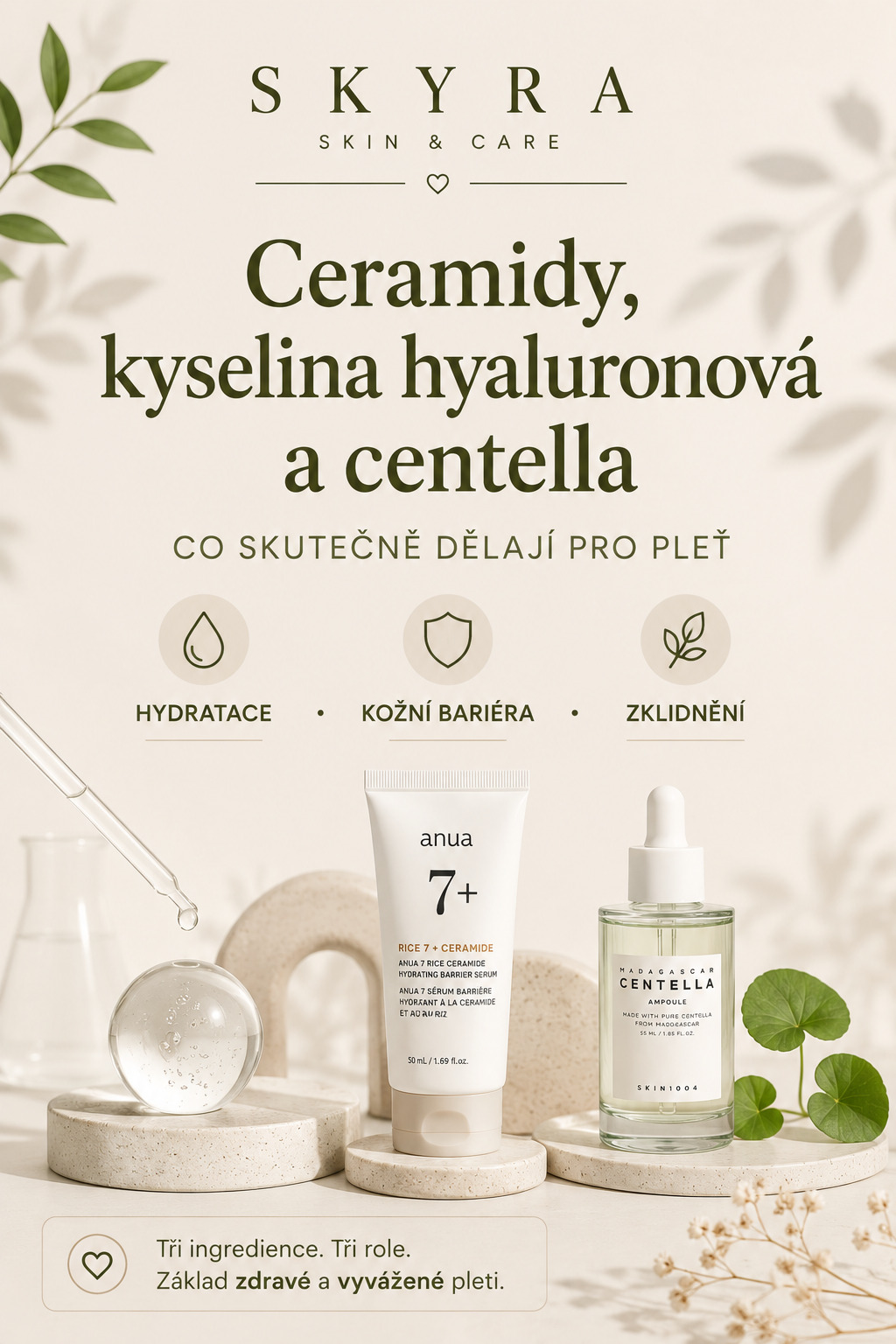 Ceramidy, kyselina hyaluronová a centella: co dělají pro pleť