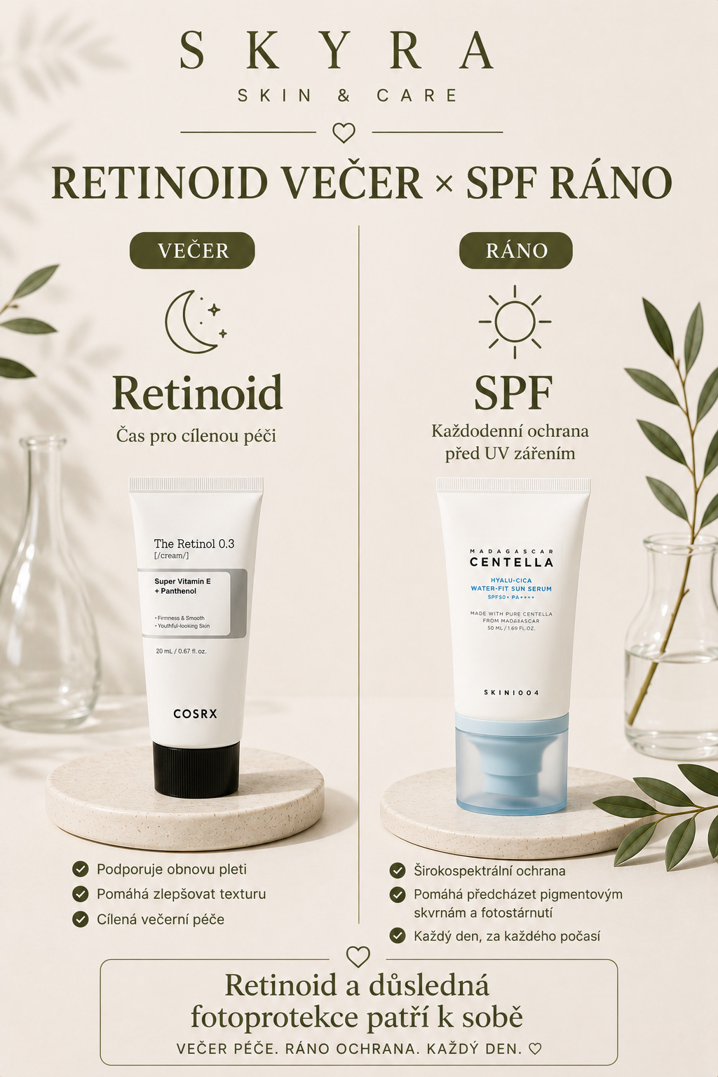 Retinoid večer a SPF ráno – COSRX The Retinol 0.3 Cream a SKIN1004 SPF