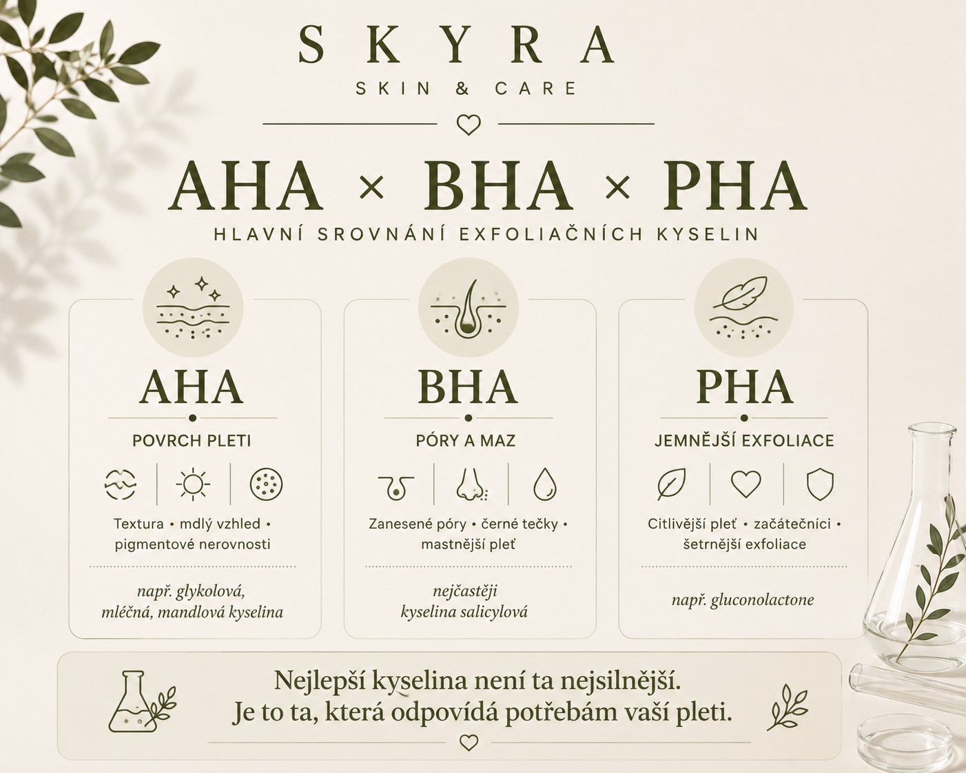 AHA versus BHA versus PHA – hlavní rozdíly exfoliačních kyselin