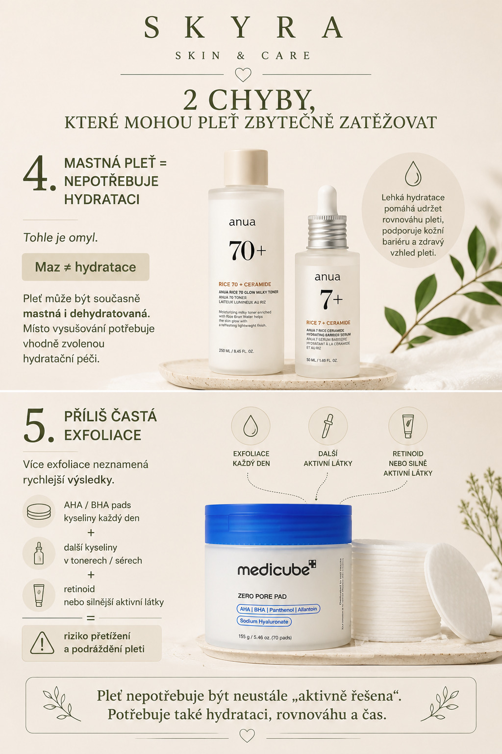 Mastná pleť potřebuje hydrataci a příliš častá exfoliace může dráždit – SKYRA