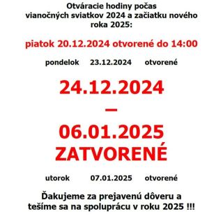 📢📢📢 pozor na úpravu otváracích hodín našej predajne počas nadchádzajúcich sviatkov 🎄🎄🎄