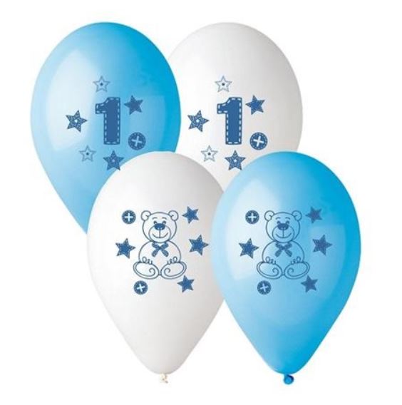 Latexový balonek 1 s medvídkem modrý 4 ks