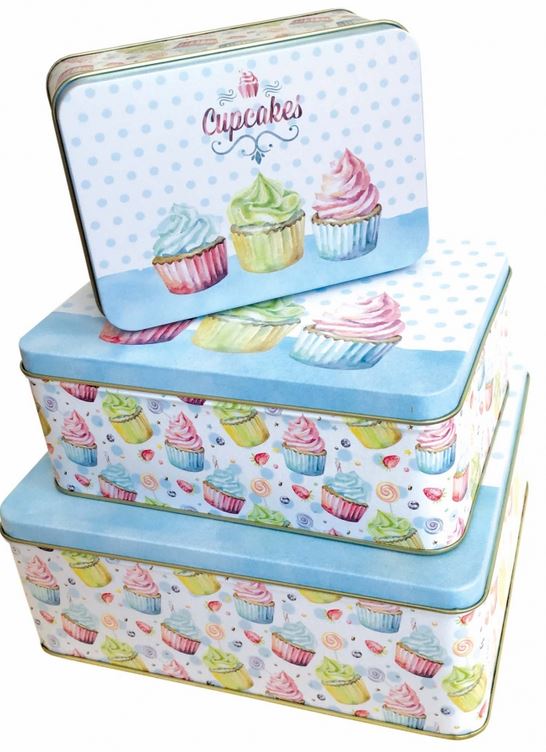 Plechové krabice 3 ks Cupcakes