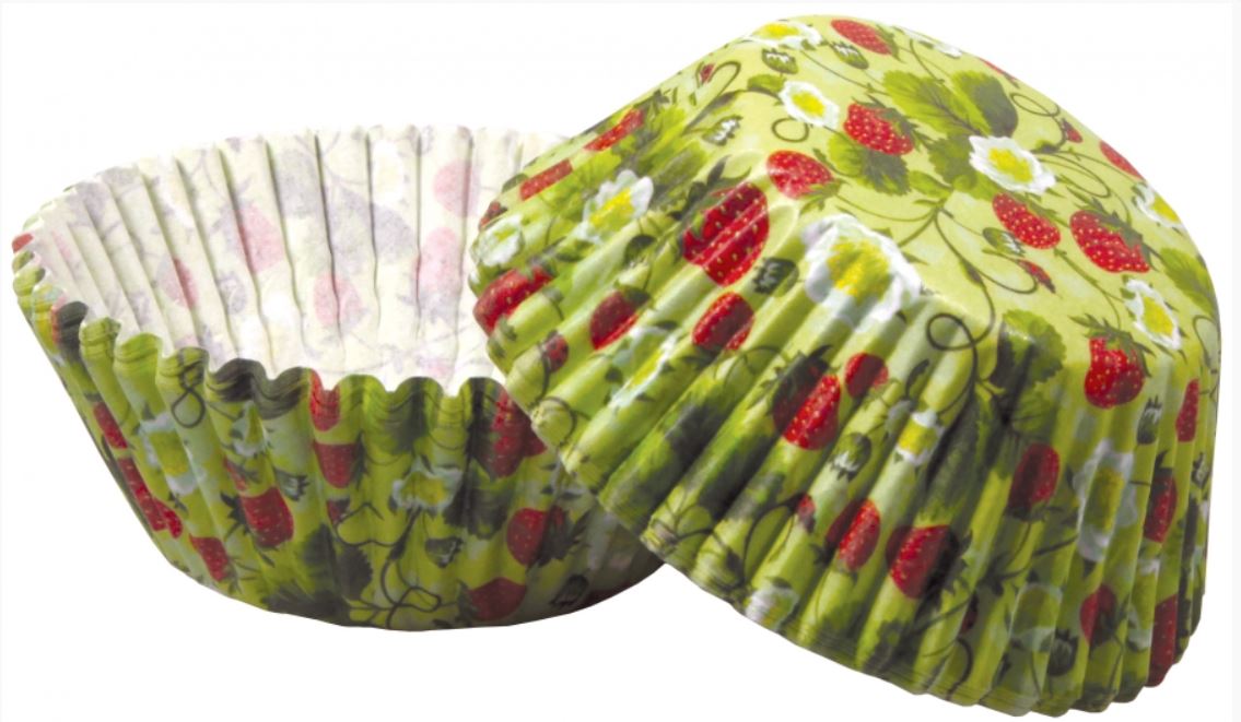 Košíčky na muffiny zelené s jahodami 50 ks