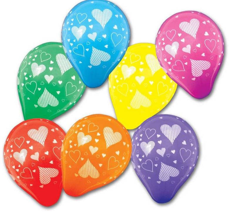 Balónky barevné srdce 7 ks
