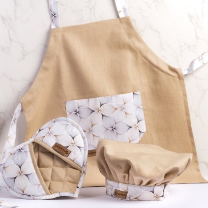 LINEA dětský kuchařský SET - zástěra + chňapka "srdce" + kuchařská čepice