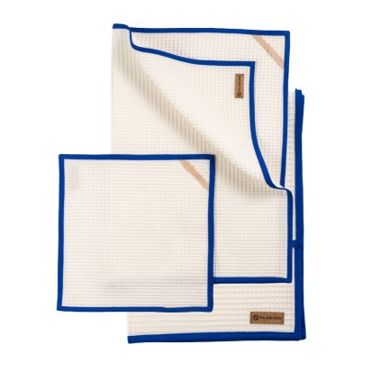 TRADA utěrky vaflové SET - 3 ks - mléčné s modrým lemem